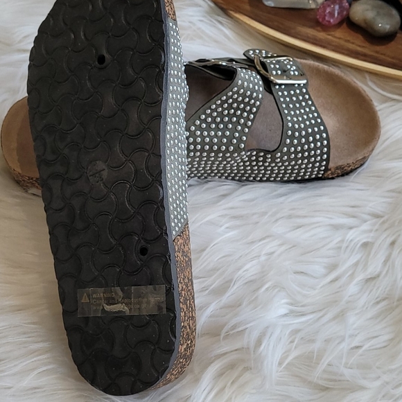 Olive Green Studded Double Strap Slider Sandal - Picture 4 of 4